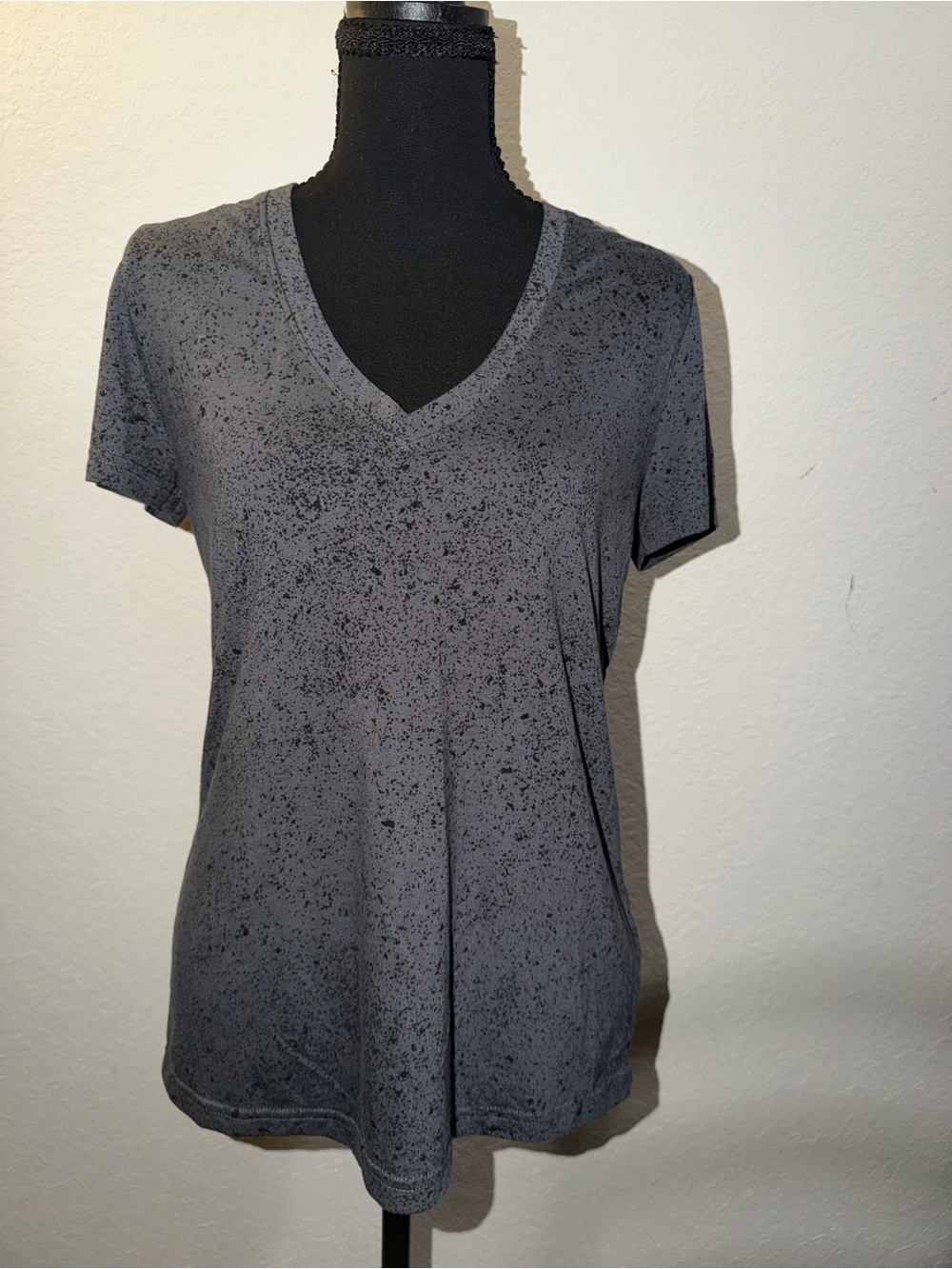 adidas Women's Charcoal Speckled V-Neck Short Sleeve Tee